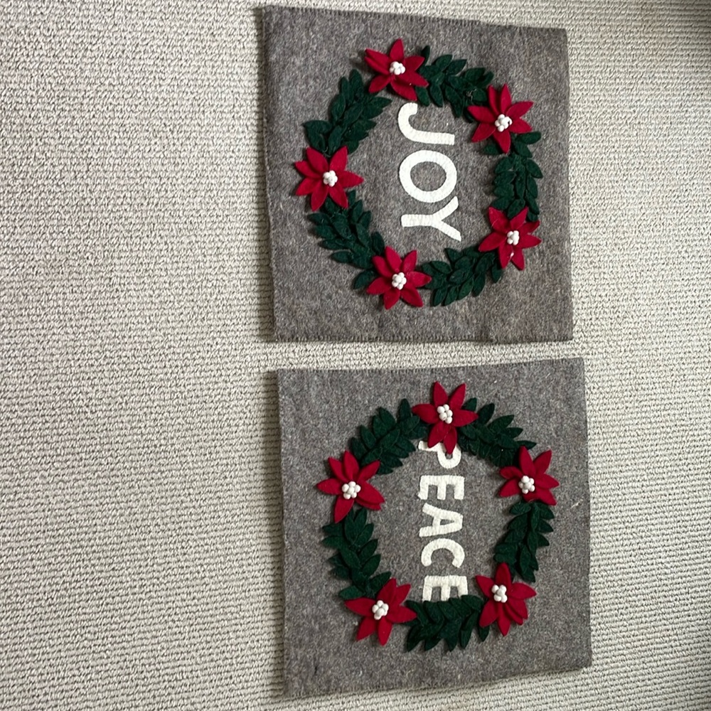 Christmas throw pillowcase set (“joy” and “peace”)